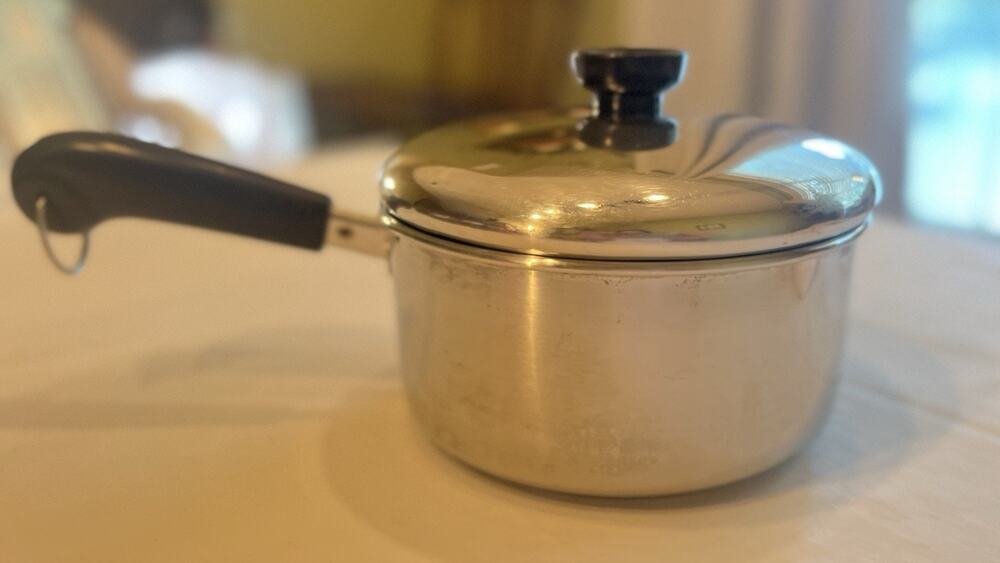 Vintage 1801 Revere Ware 2 Qt Pot w/Lid Stainless Disc Bottom Made in USA 88-A